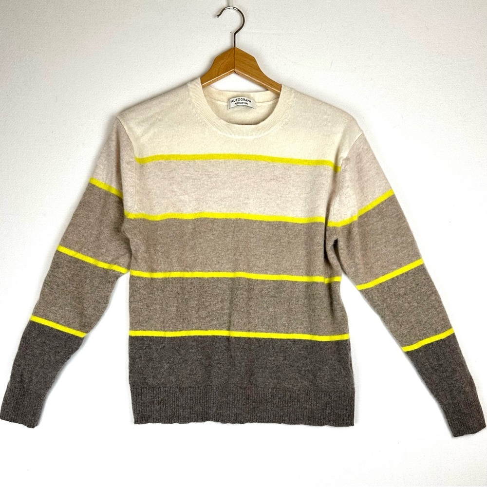 Autograph Pure Cashmere Stripe Crew Sweater Office Quiet Luxury